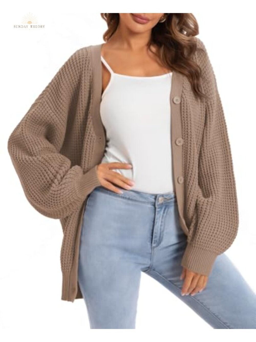 100% Cotton Oversized Button Cardigan V-Neck Long Sleeve